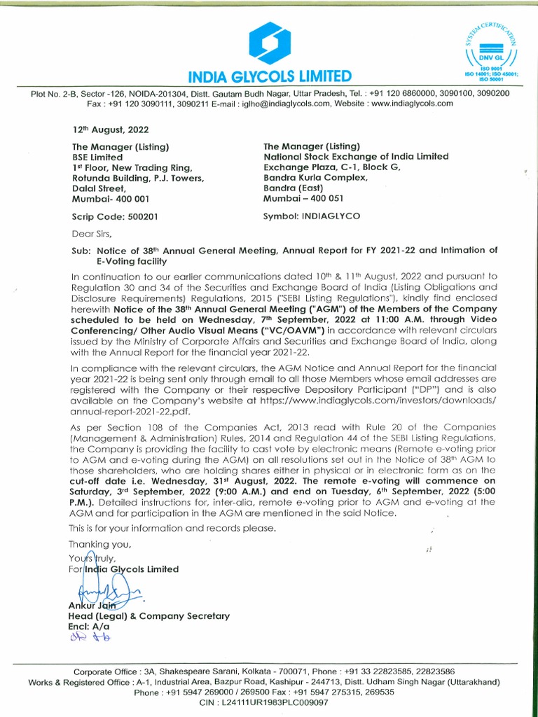 India Glycols Limited 2B, +911206860000, 3090200 3090111, EMail