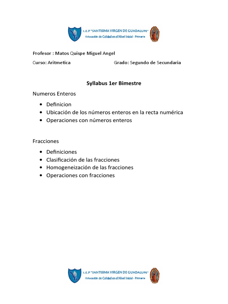 Syllabus de Materias para 2do Secundaria | PDF