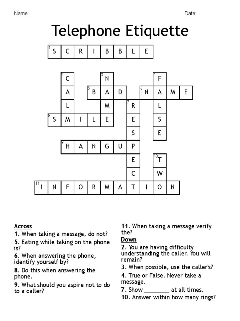 Telephone Etiquette Puzzle PDF