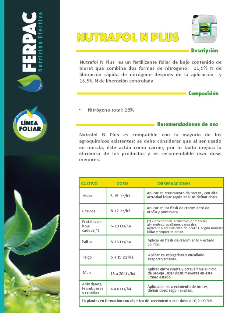 Nutrafol N Plus: Fertilizante Foliar Eficaz | PDF | Hogar, jardinería y ...