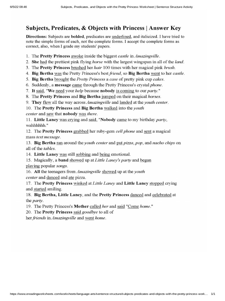 Subjects, Predicates, and Objects With The Pretty Pr.... Incess ...