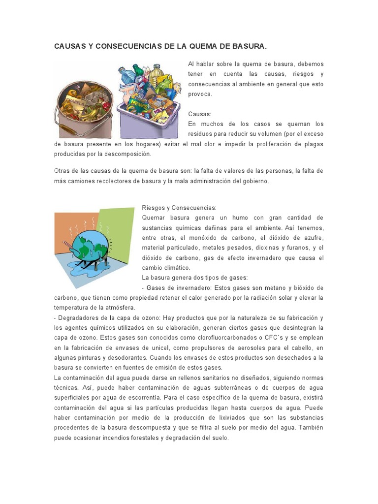 Causas y consecuencias de la quema de basura | PDF | Residuos ...