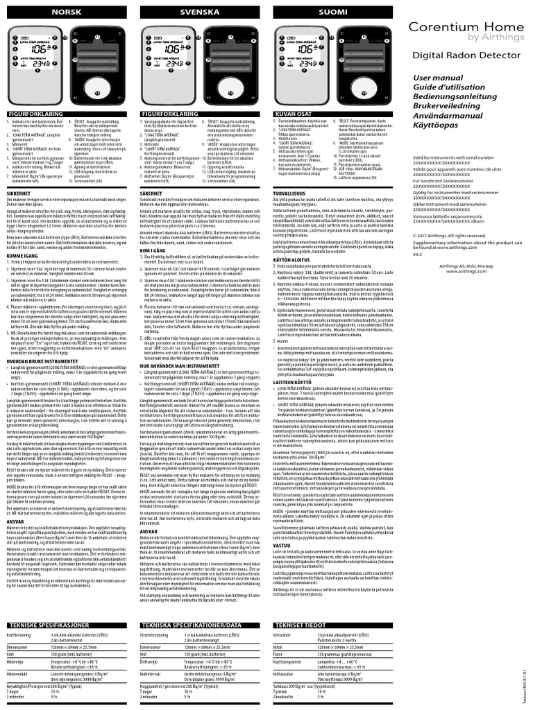 CorentiumHomeRadon DetectorManual PDF