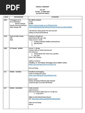 TRAVEL ITINERARY