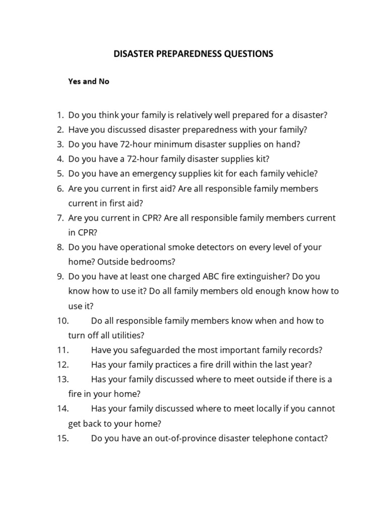 Family Disaster Preparedness Checklist | PDF | Language Arts ...