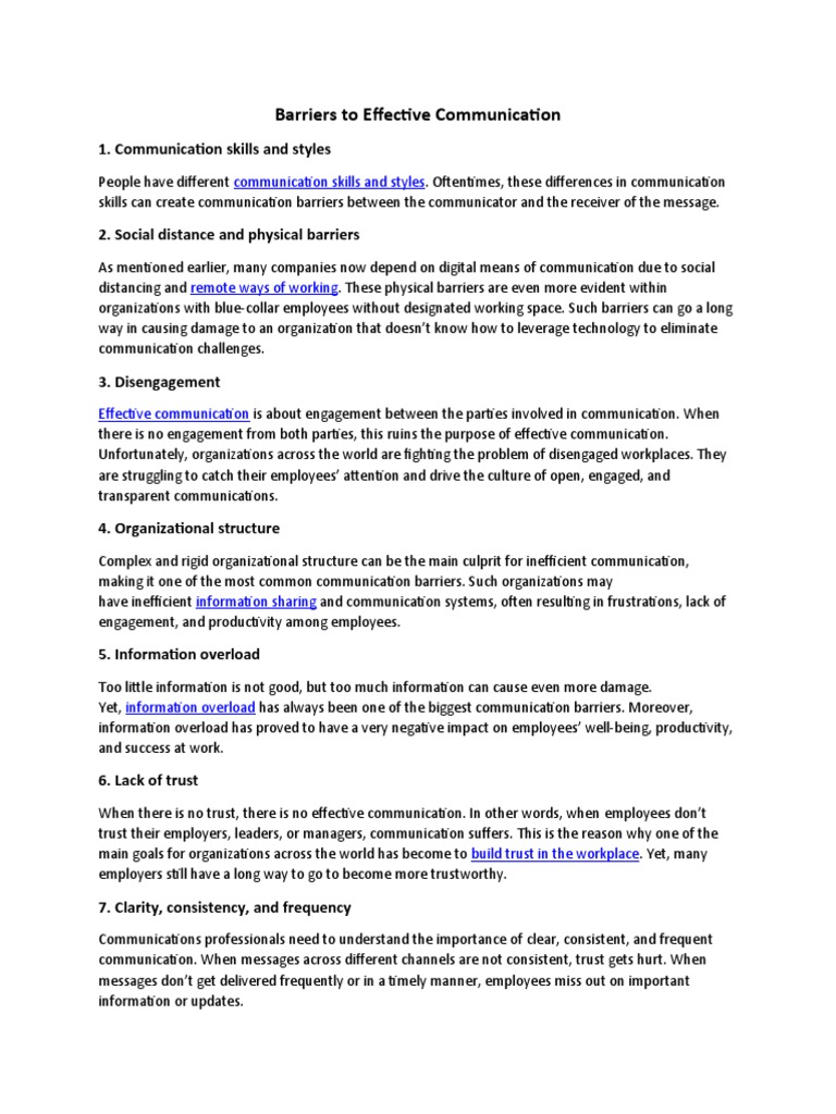 Barriers To Effective Communication | PDF | Communication | Employment