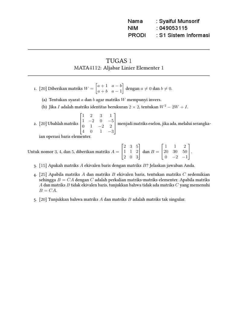 Aljabar Linier Elementer | PDF
