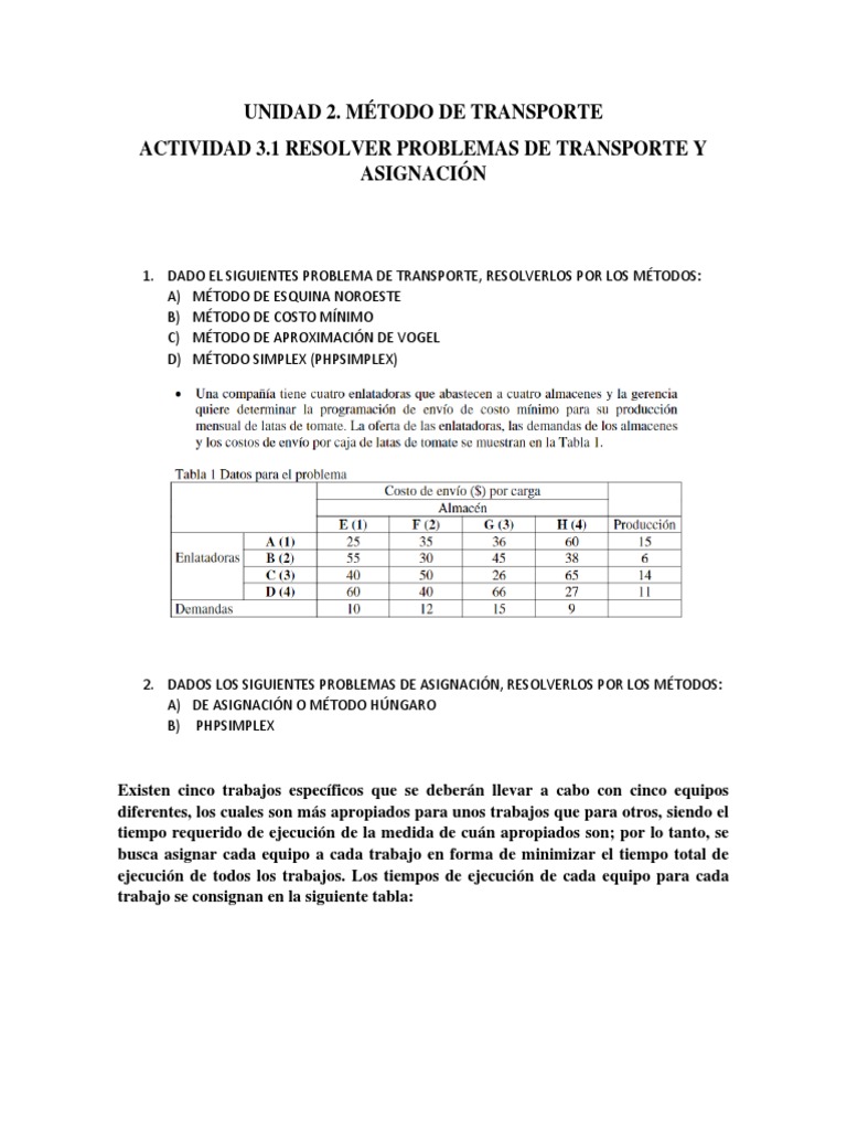 Actividad 2.1 Resolver Problemas de Transporte | PDF