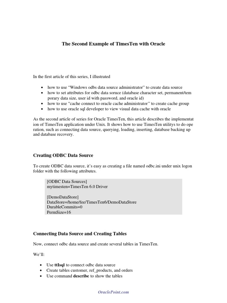 The Second Example of TimesTen With Oracle | PDF | Oracle Database ...