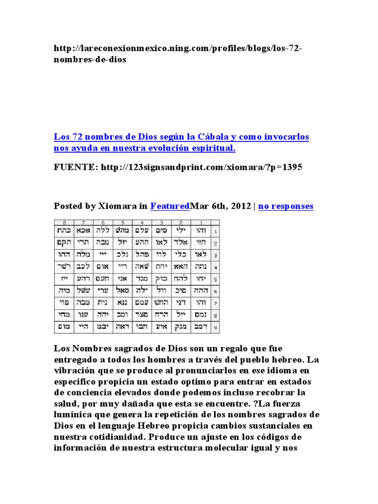 72 Nombres de Dios en la Cábala PDF Kábala Amor