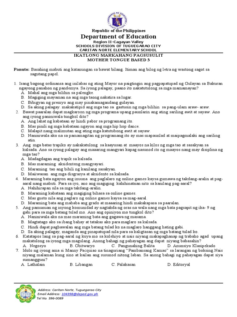 Department of Education: Republic of The Philippines | PDF