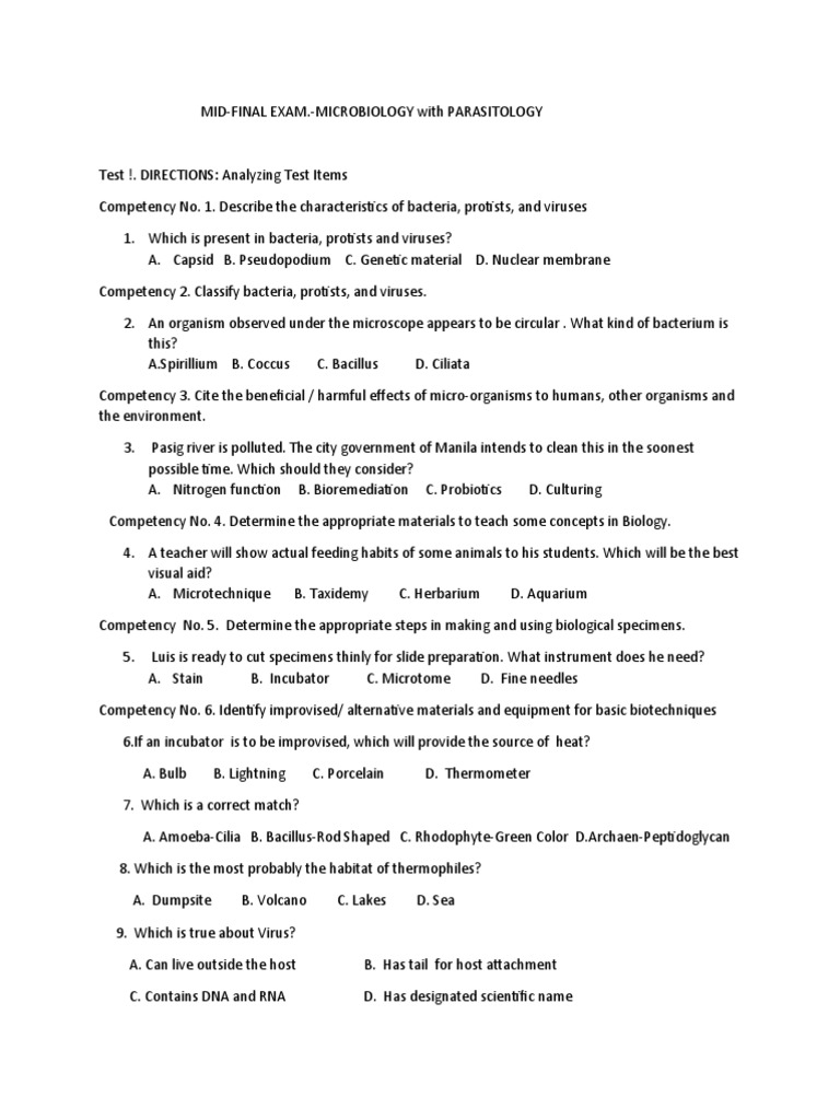 Microbiology and Parasitology Midterm Exam | PDF | Virus | Bacteria