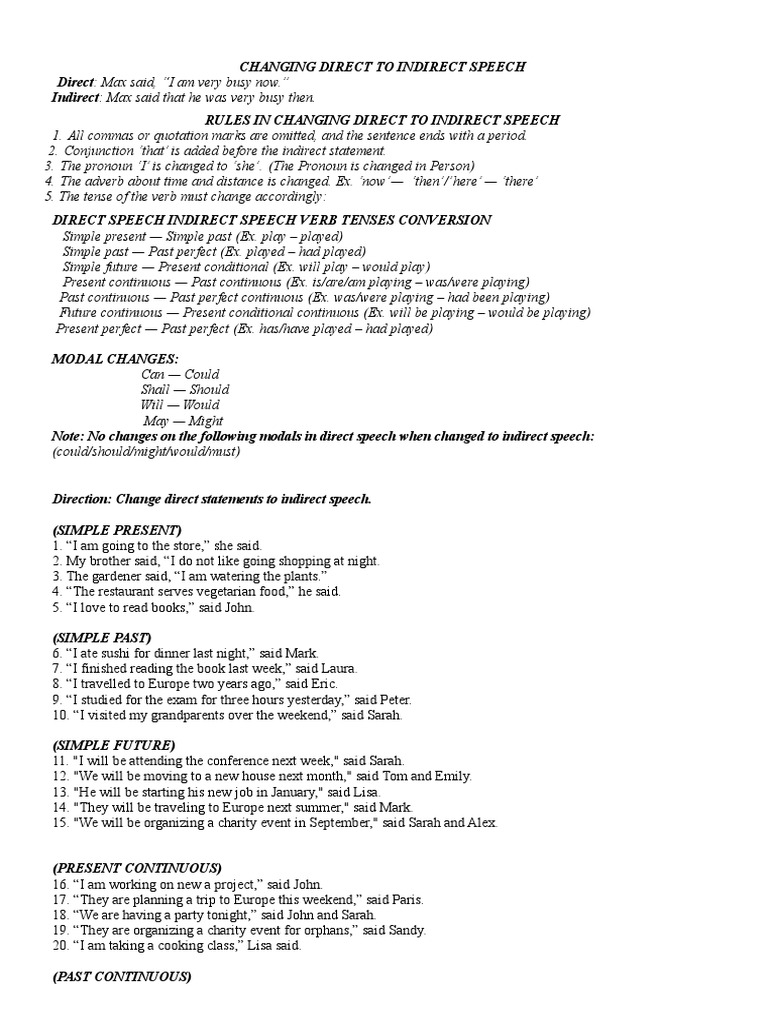 Direct to Indirect Speech Guide | PDF | Linguistic Typology | Linguistics