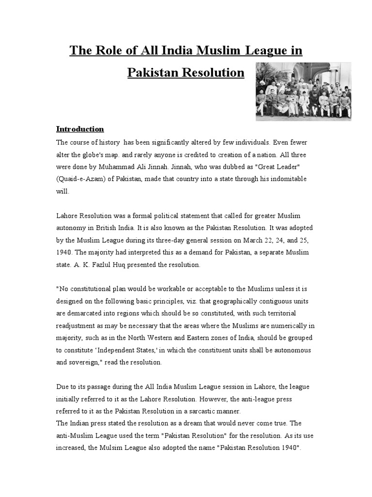 The Role of All India Muslim League in Pakistan | PDF