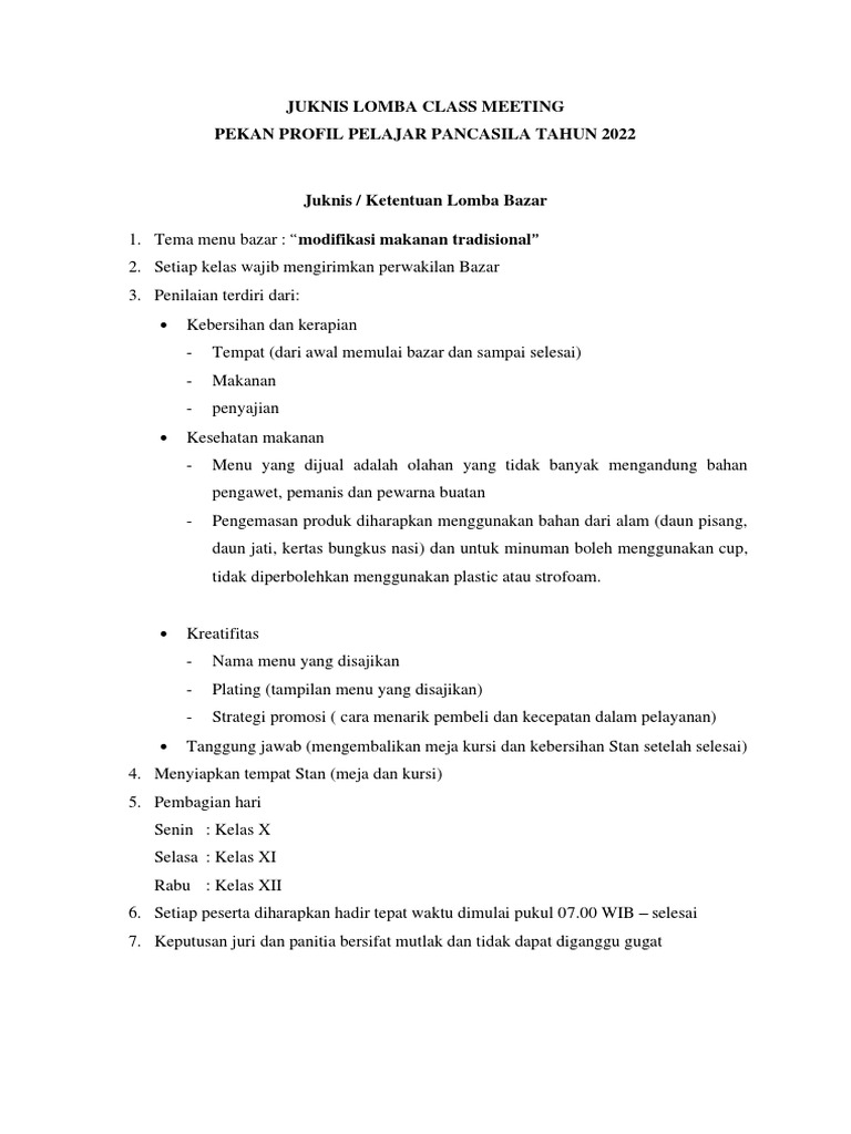 Juknis Lomba Class Meeting P4 Pdf