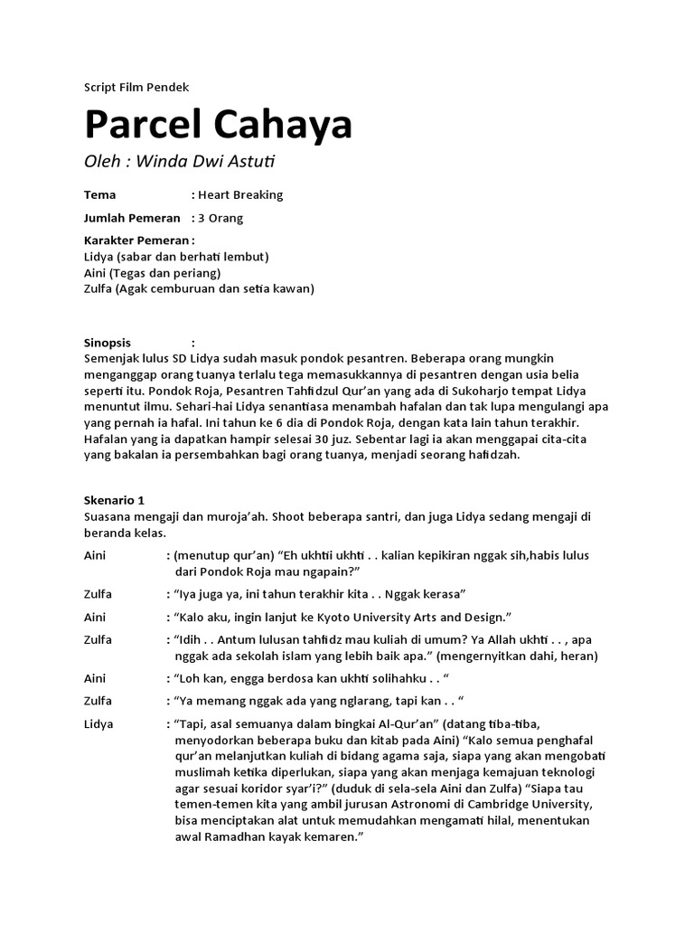 Script Film Pendek: Parcel Cahaya | PDF