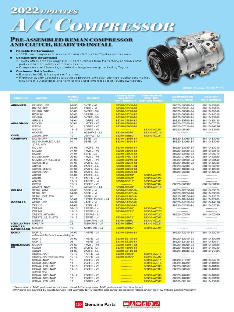 Toyota A/C Compressor Parts Catalog | PDF | Front Wheel Drive Vehicles ...