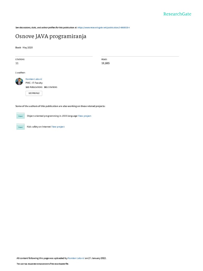 OsnoveJAVAprogramiranja Prof - Drkomlenlalovic Knjiga | PDF