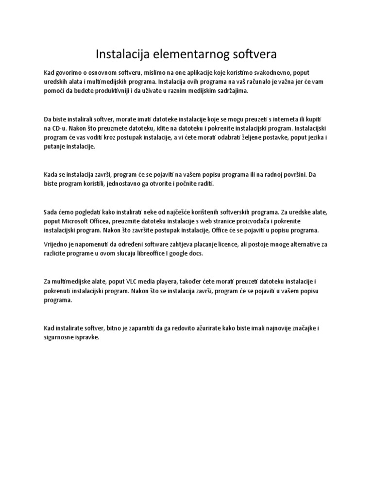 Instalacija Elementarnog Softvera | PDF