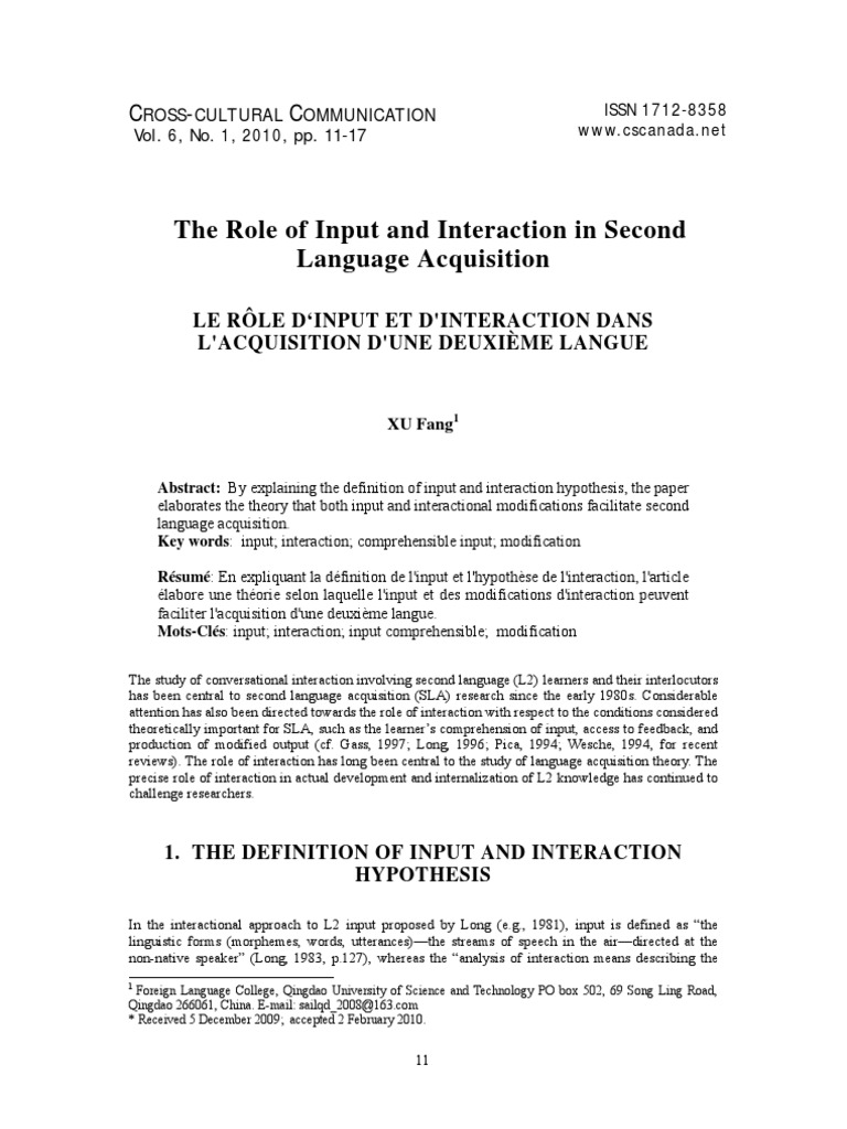 The Role of Input and Interaction in SLA | PDF | Second Language ...