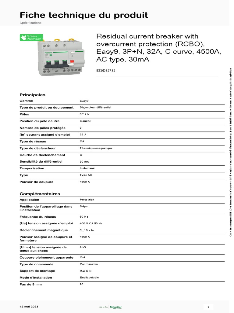 Disjoncteur RCBO Easy9 32A 3P+N | PDF | Matériaux