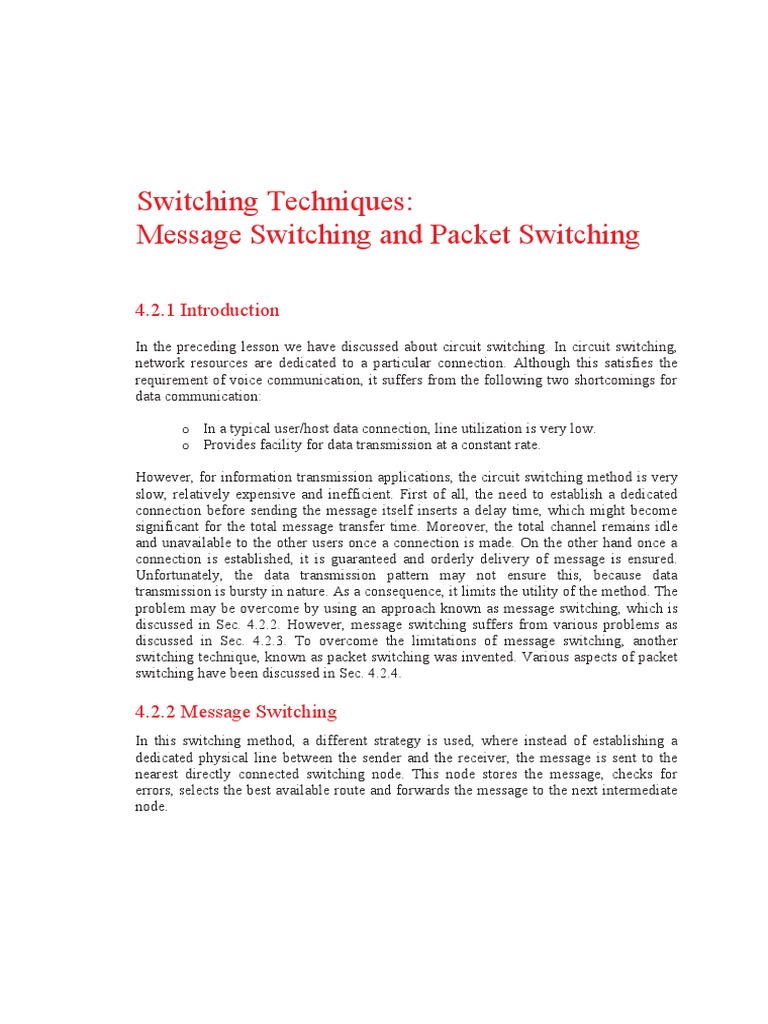 Switching Techniques Message - Packet Switching | PDF | Packet ...
