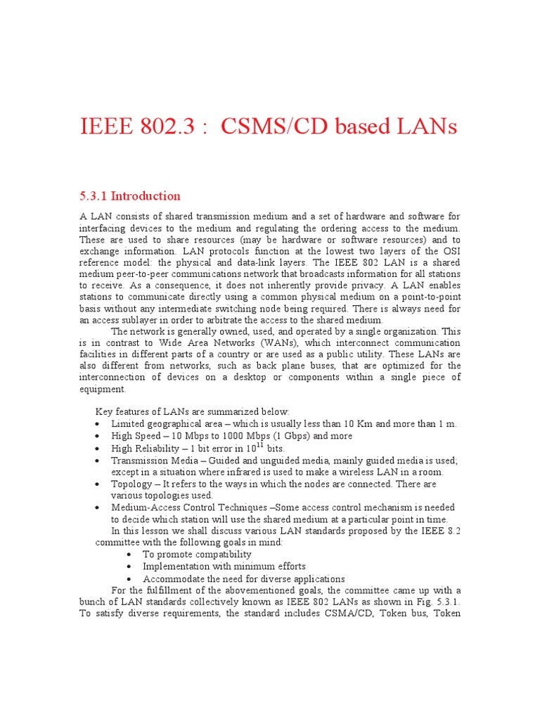 IEEE 802.3 CSMA CD Based LAN | PDF