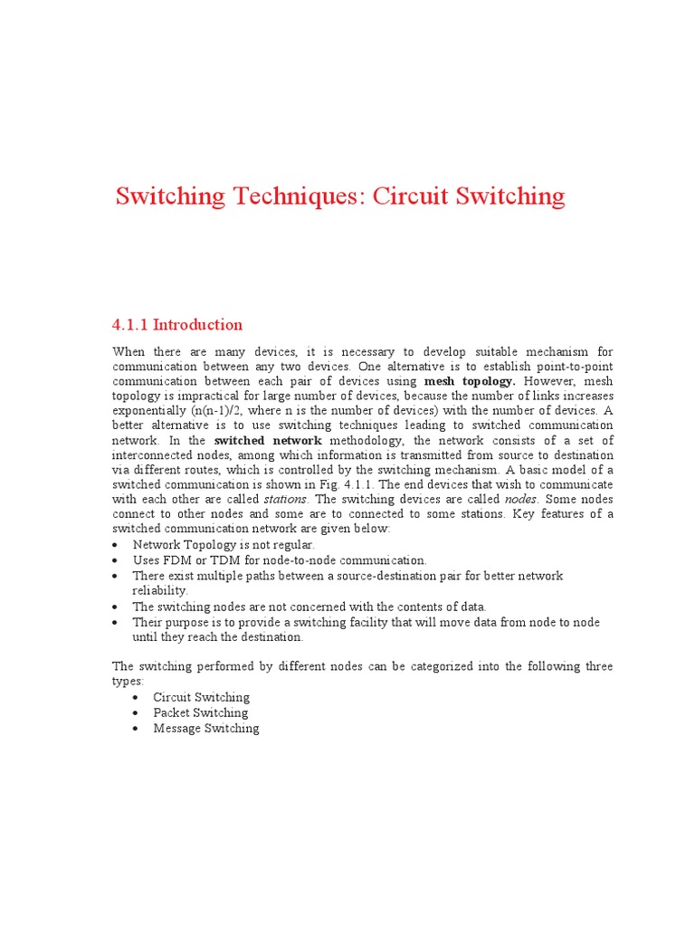 Switching Techniques Circuit Switching PDF Computer Network