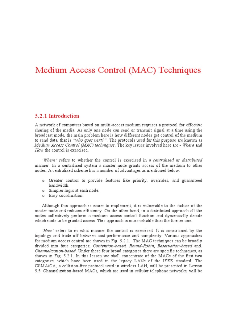 Medium Access Control Techniques | PDF | Computer Network | Physical ...