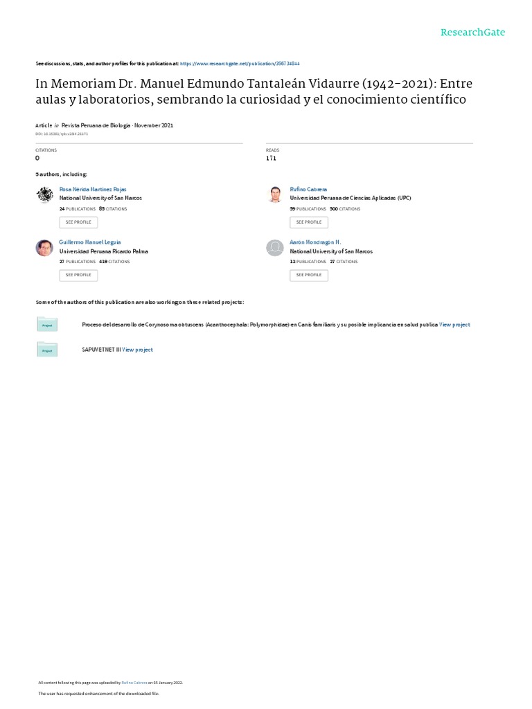 Homenaje a Dr. Tantaleán Vidaurre | PDF | Perú | Parasitología
