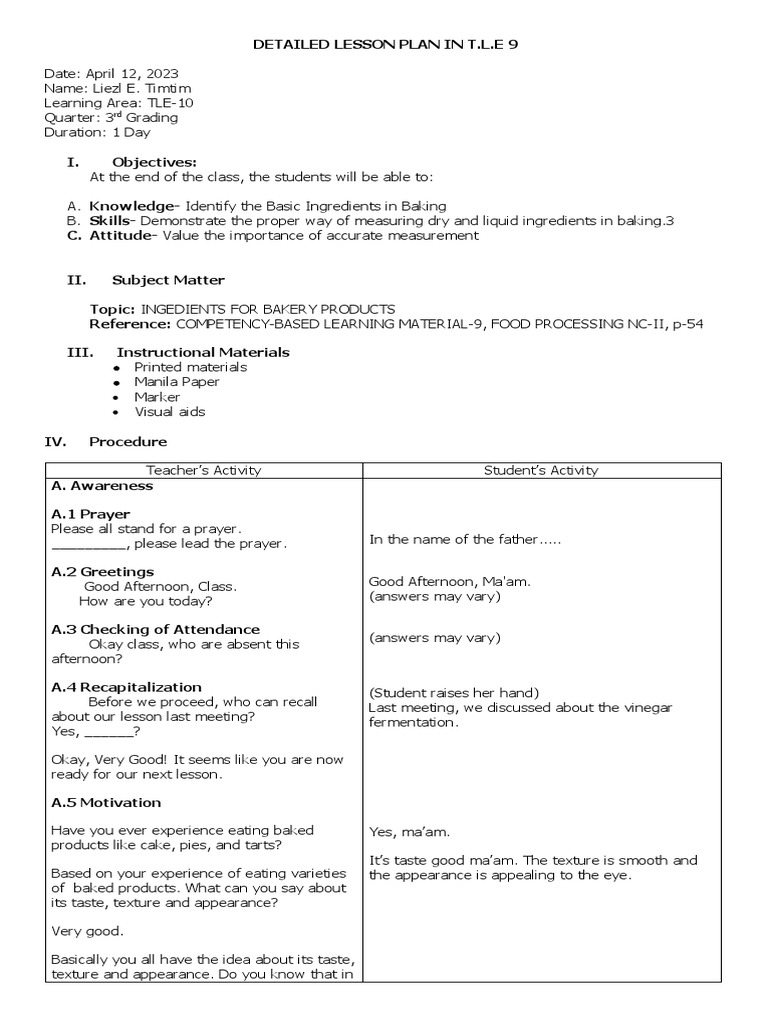 Grade 10-Food Processing DLP (Timtim, Liezl E..) | PDF | Chocolate ...