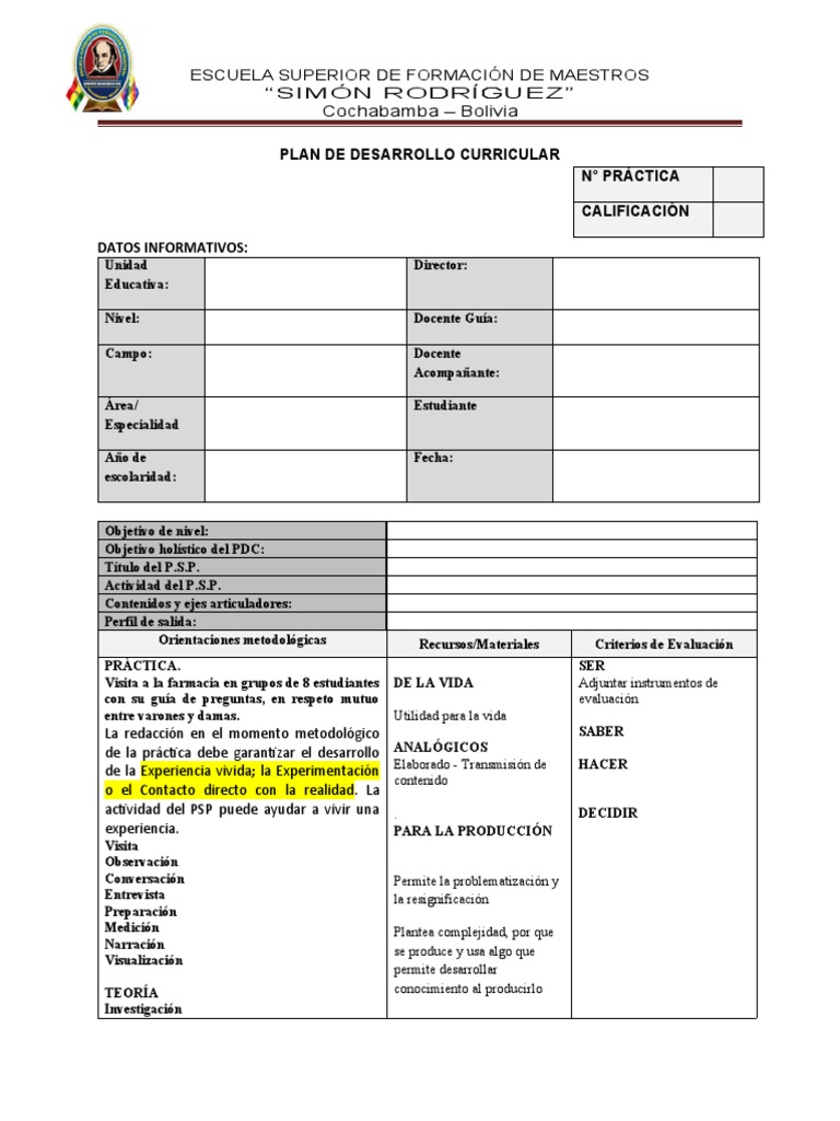 Modelo de PDC 2023 | PDF | Maestros | Experiencia