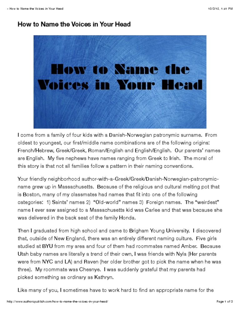 How To Name The Voices in Your Head | PDF