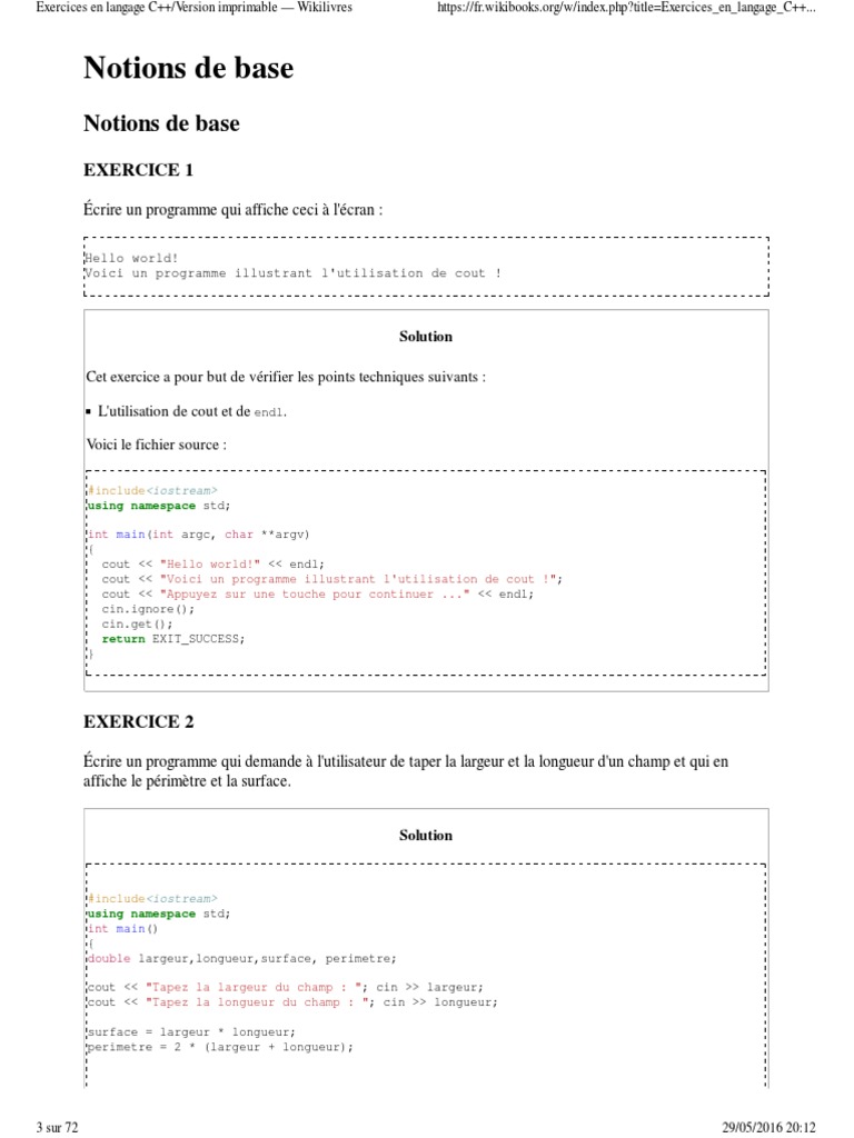 Exercices de base en C++ pour débutants | PDF | C ++ | Objet (informatique)