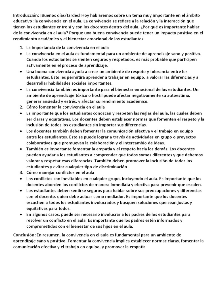 La Convivencia en El Aula | PDF | Salón de clases | Enseñando