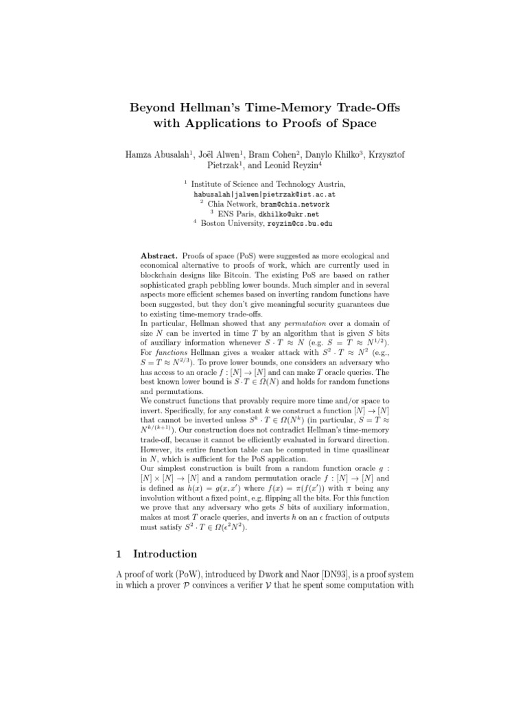 Bryound Hellman's TimeMemory Trade Offs With Applications To Proofs of