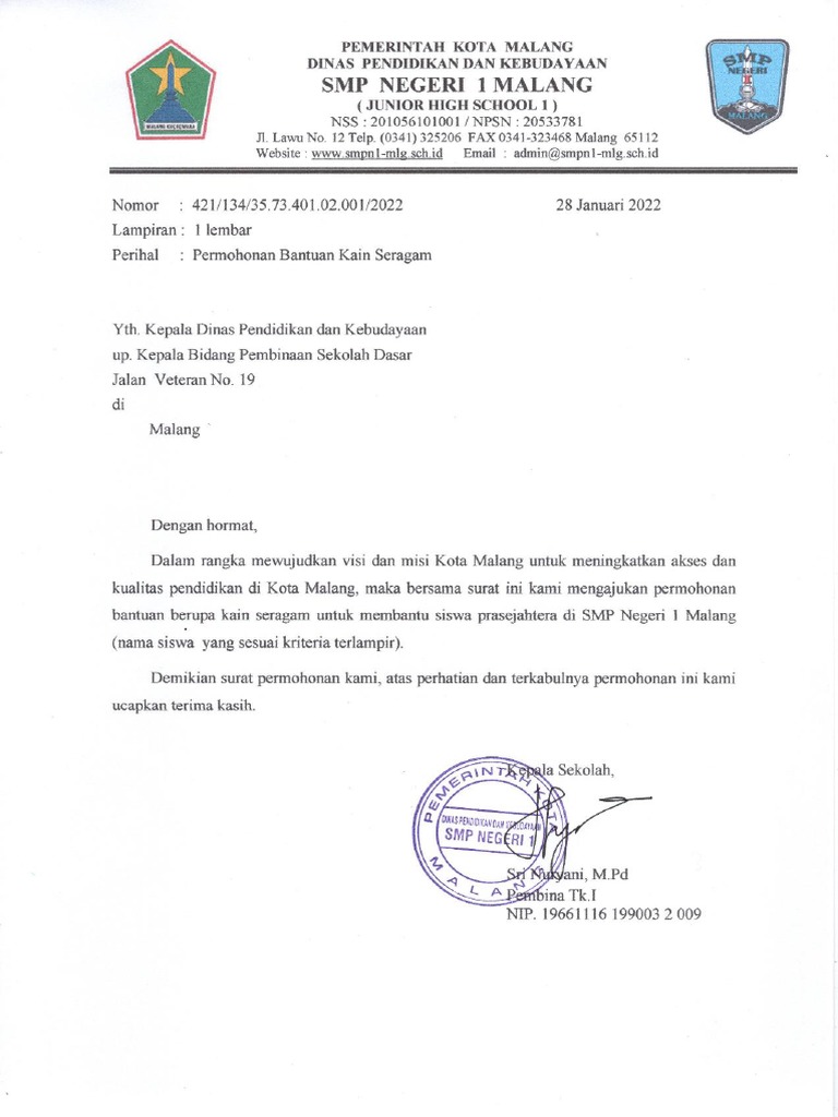 Surat Permohonan Bantuan Seragam Pdf