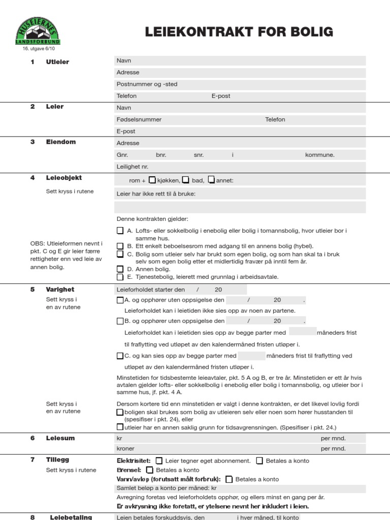 Leiekontrakt For Bolig PDF