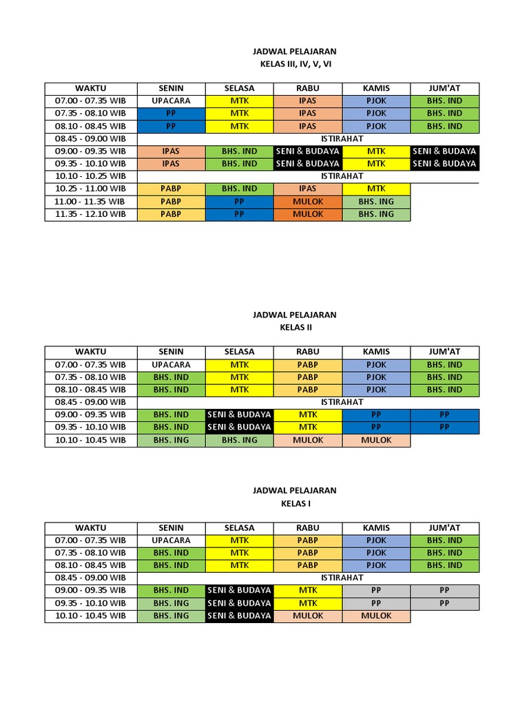 Contoh Jadwal Pelajaran Kurikulum Merdeka | PDF