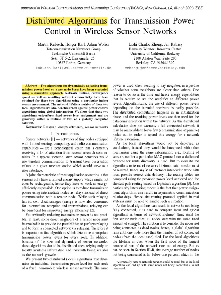 Distributed Algorithms For Transmission Power Control in Wireless