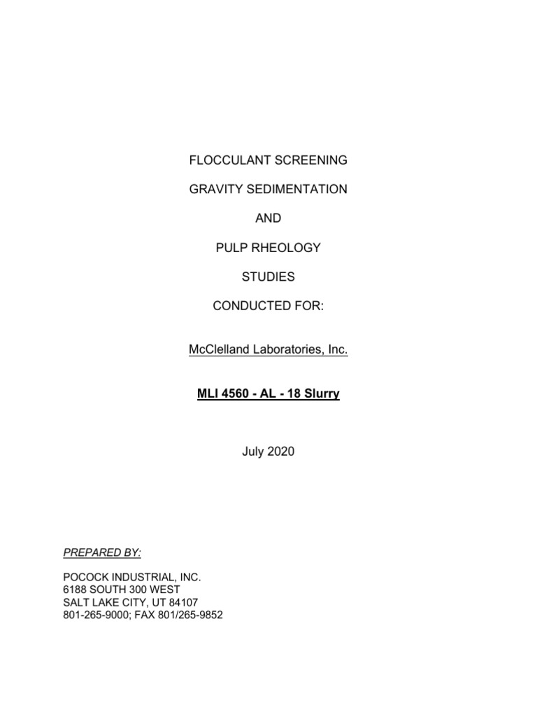 Flocculant Screening and Sedimentation Study | PDF | Shear Stress ...
