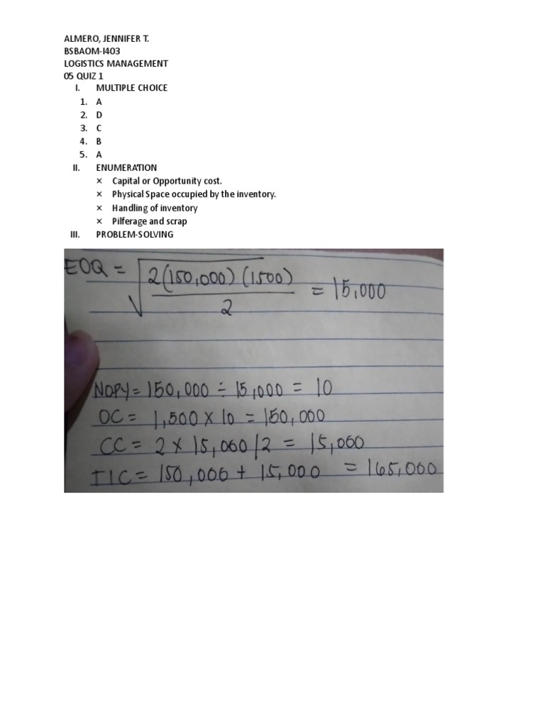Logistics Management Quiz 1 Answers | PDF