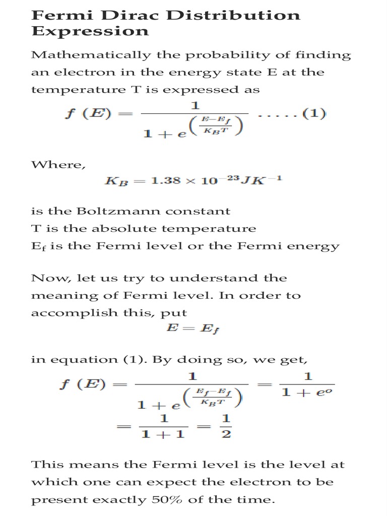 Understanding Fermi Level and Distribution | PDF | Electrical ...