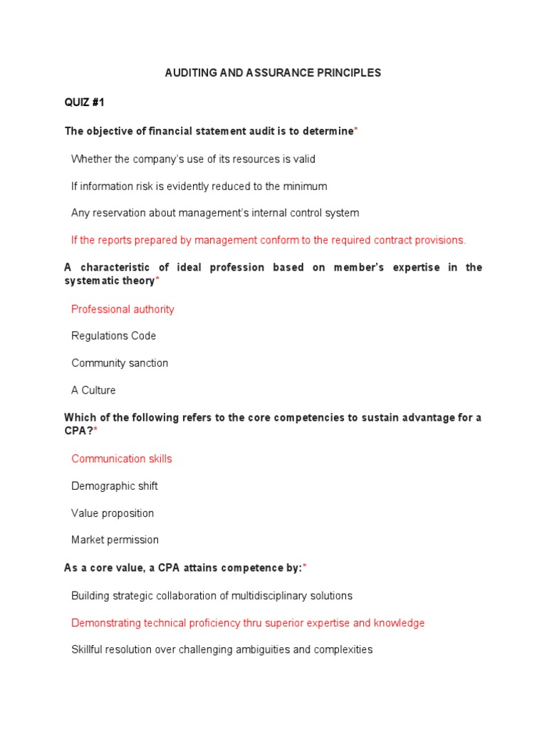 Auditing Principles Quiz Overview | PDF | Audit | Financial Audit