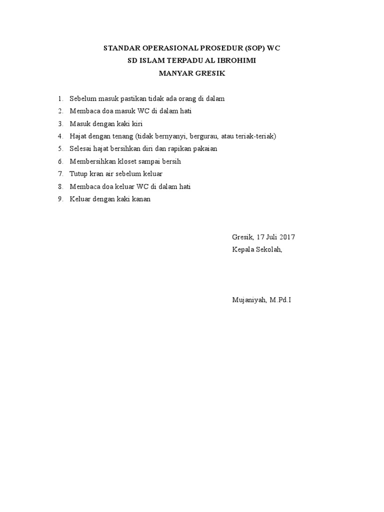 Standar Operasional Prosedur (Sop) WC | PDF