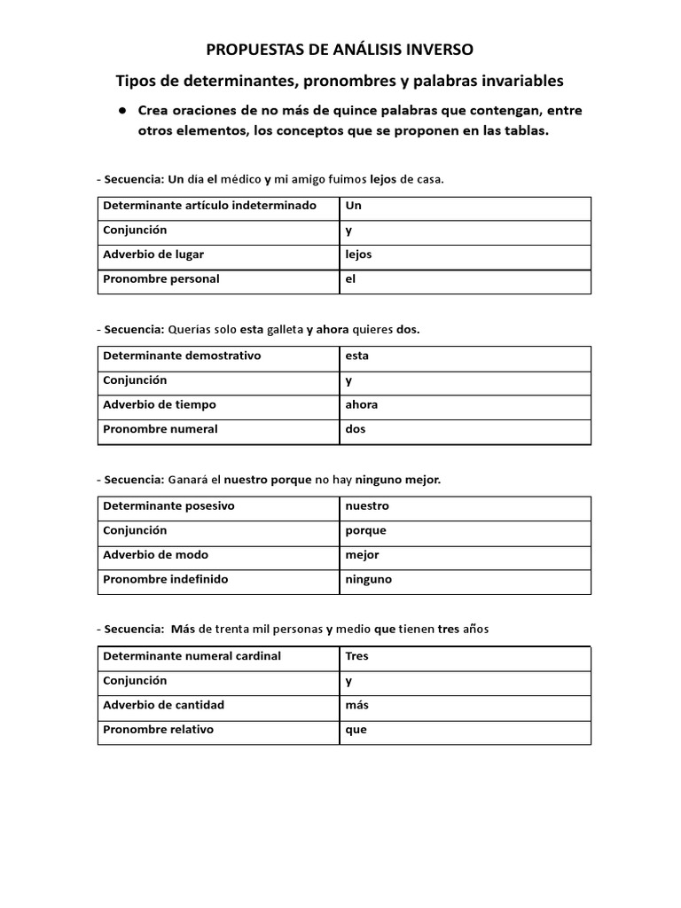 Análisis de Determinantes y Pronombres | PDF | Mecánica del lenguaje ...