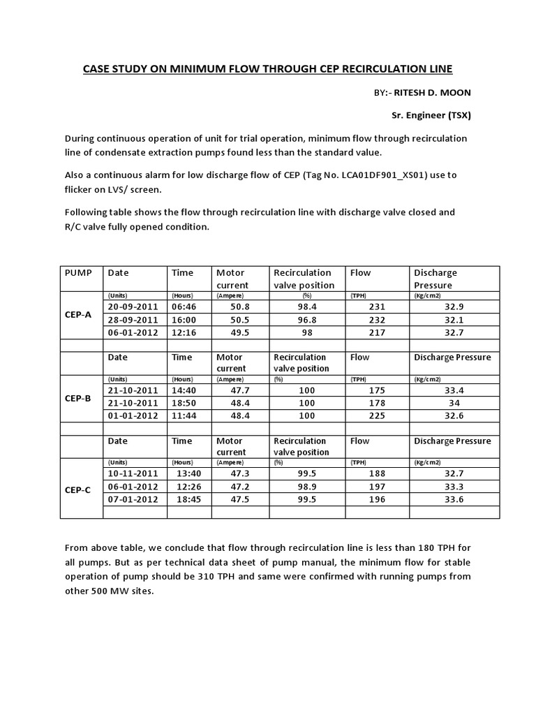 CEP Recirculation Line Flow Analysis | PDF | Pump | Valve