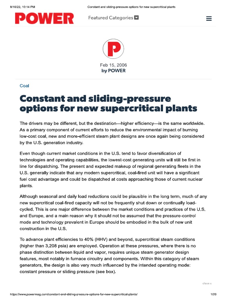 Constant and SlidingPressure Options For New Supercritical Plants PDF