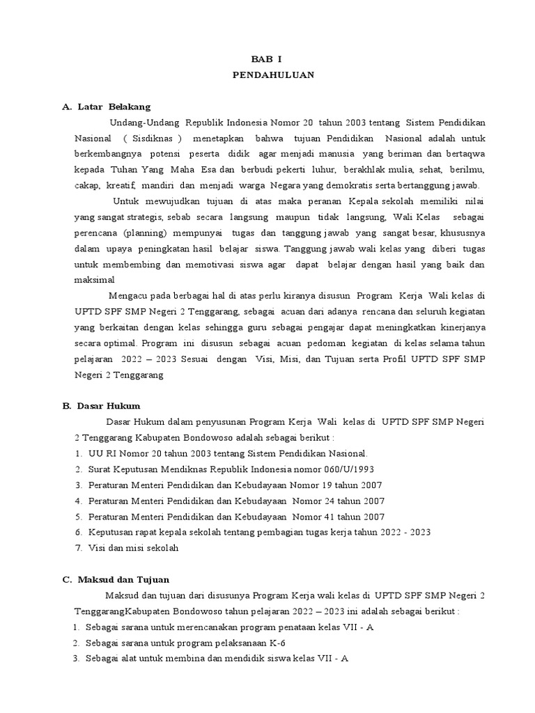 Program Kerja Walai Kelas 7C | PDF