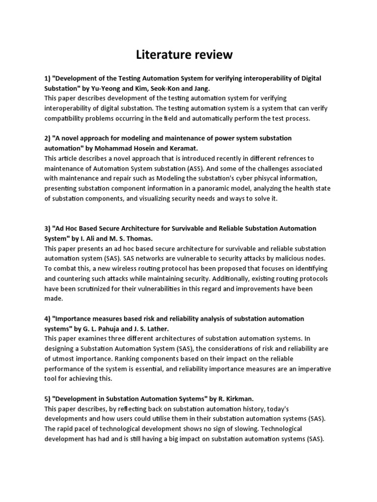 Literature Review on Substation Automation | PDF | Smart Grid ...